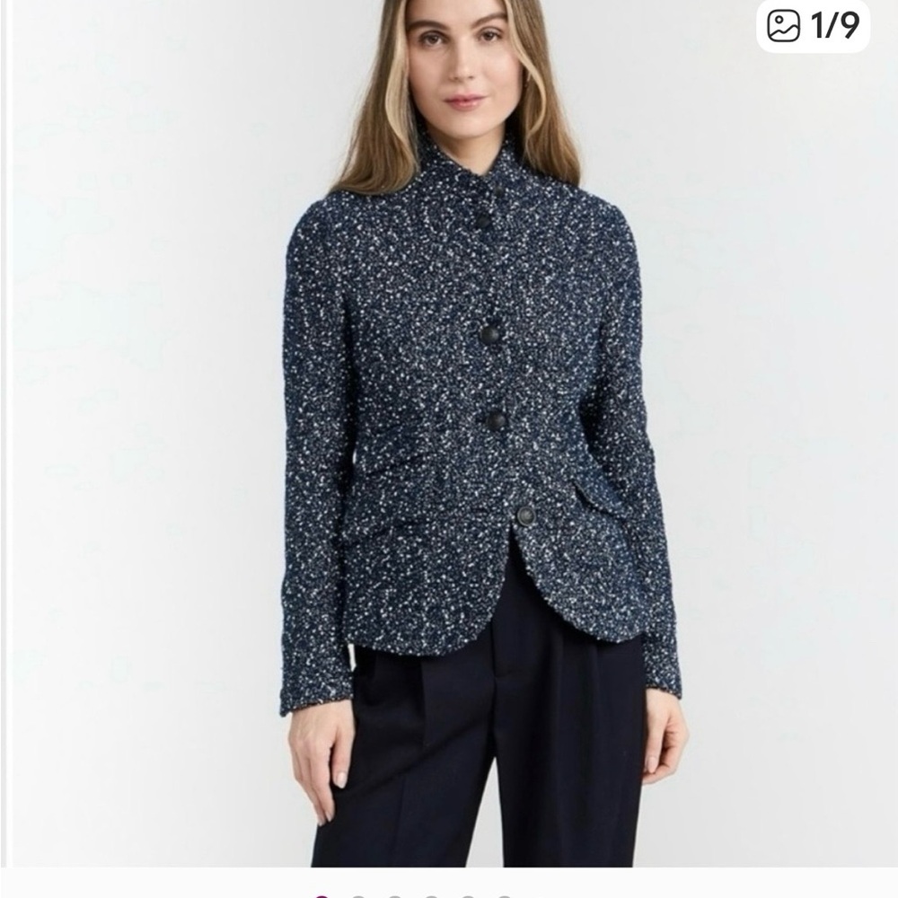 rag & bone Navy Speckled Tweed Collarless Blazer